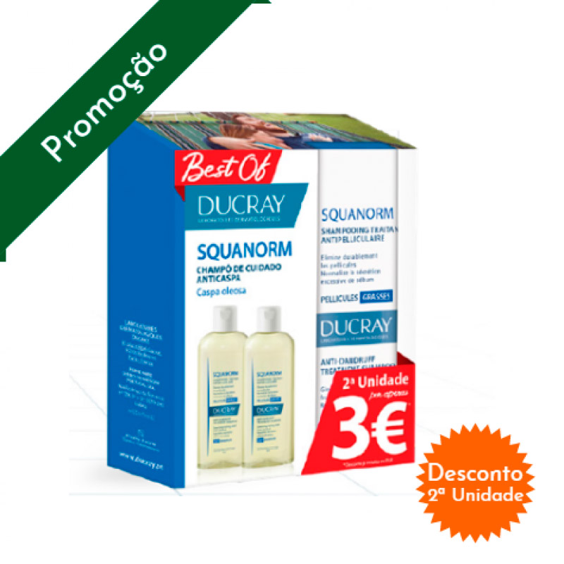 6237172-Ducray Squanorm Champô Caspa Oleosa c/ Desconto 3€ na 2ª Embalagem 2 x 200ml-Higiluxonline.pt