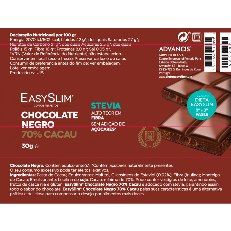 6322883-EasySlim Chocolate Negro 70% Cacau