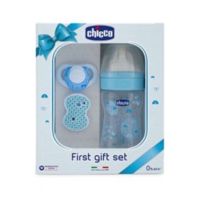 7069898-Chicco First Gift Set Azul 0M+  1 biberão (150 ml) + 1 chupeta + 1 clip chupeta-Higiluxonline.pt