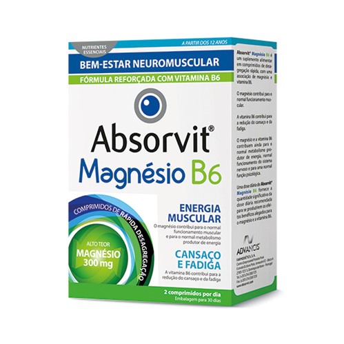 7382101-Absorvit Magnésio + B6 60 comprimidos-Higiluxonline.pt