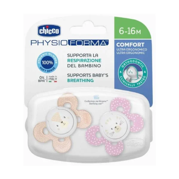 Chicco Physio Comfort Chupeta Silicone Girl 6-16 Meses 2 Unidades
