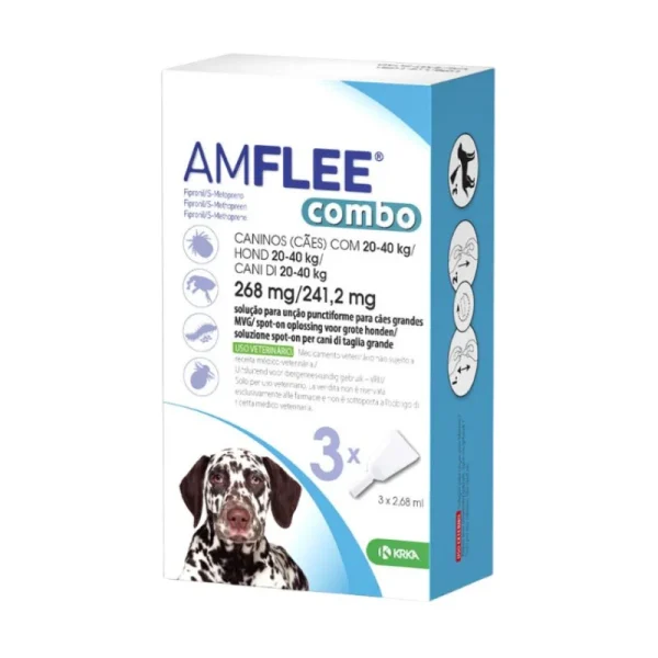 Amflee Combo Solução Spot-On para Cães 20-40kg 3 Pipetas