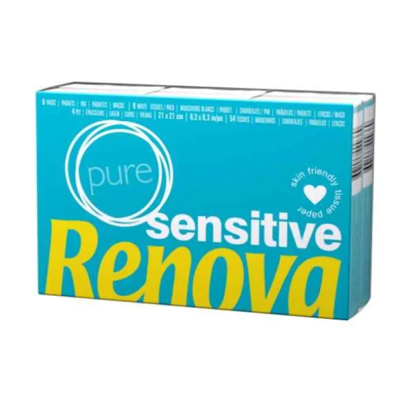 7054825 Renova Sensitive Lenços de Papel Brancos 4 Folhas 6 Unidades